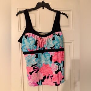 ZeroXposur Black and Pink Floral Swim Top